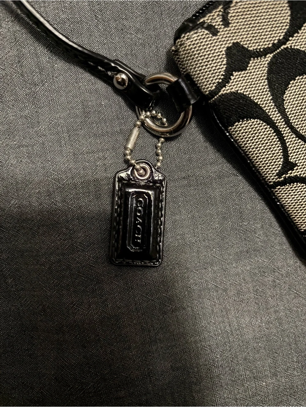 Coach Black and Grey Signature Card Wristlet with Detachable Strap